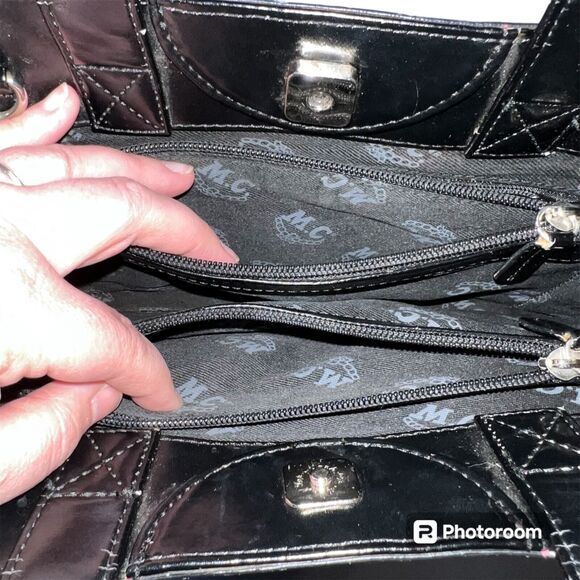 Vintage Mark Chantal MC Unisex Satchel Handbag Four Leaf Clover Design Black - Picture 12 of 16